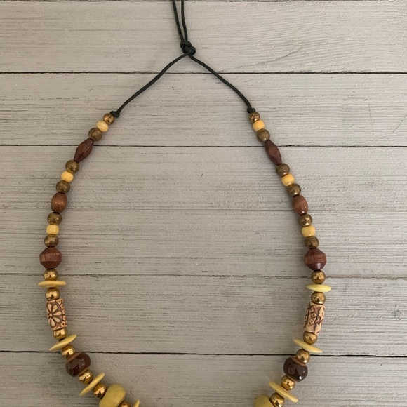 Tribal Boho Necklace Wood Ceramic African Ethnic Brass Painted Porcelain Bead 26 - Picture 10 of 16